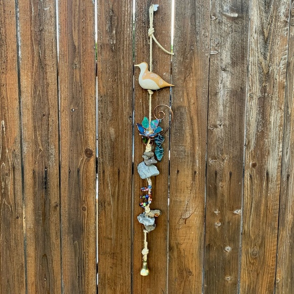 Magic Garden Bird w/ Stained Glass Water Lilly Sea Rocks Wind Chime Sun Catcher - Picture 7 of 13
